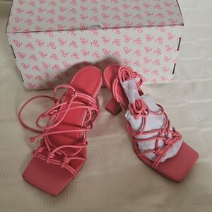 Pieces Pcmuxie Strappy Lace-Up Open Toe Sandals 6 Morning Glory Pink